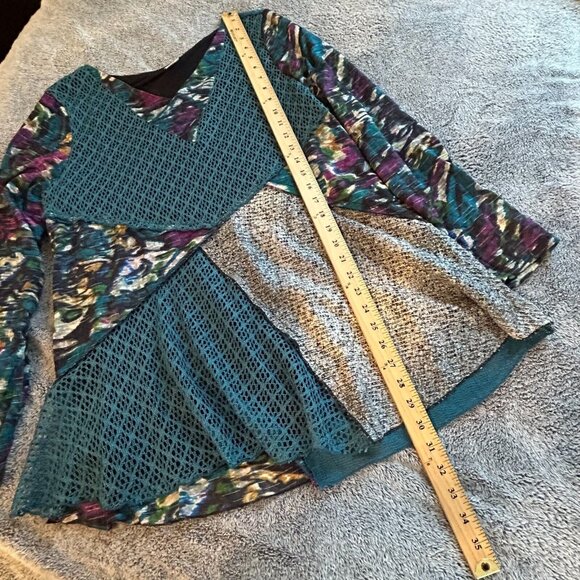 THis That Mixed Media Top 2XL Wool Blend Art Boho Abstract Patchwork Lace 17534 - Picture 7 of 9